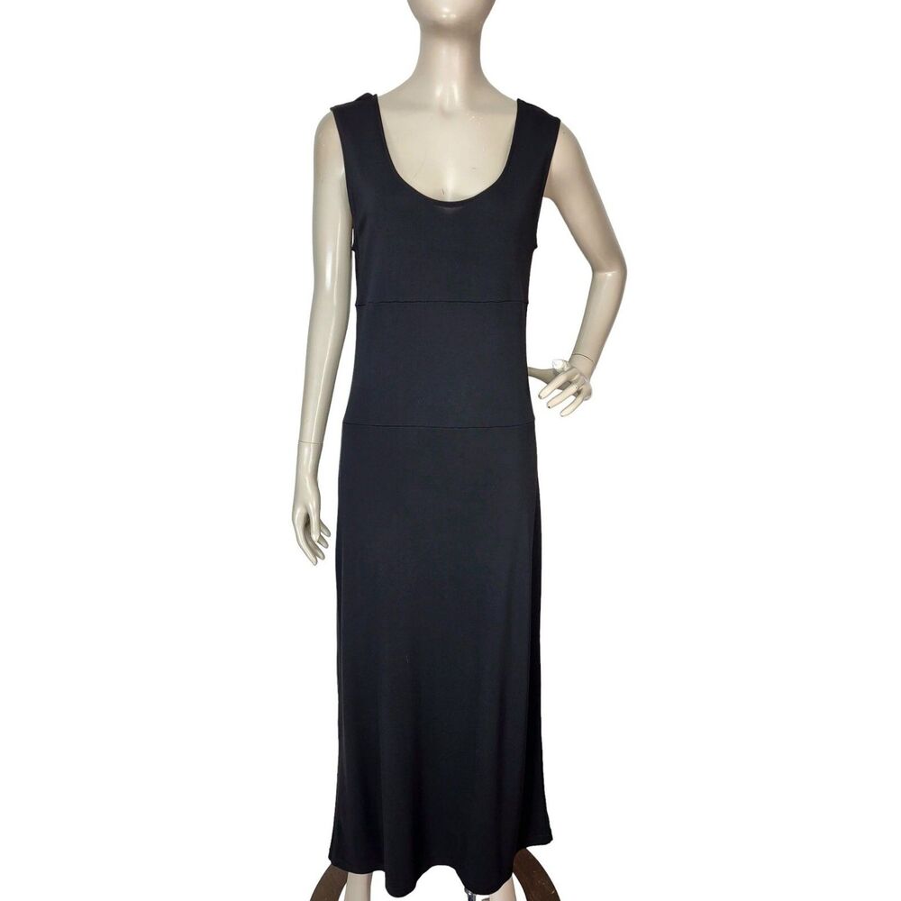 Vintage 90s DKNY Donna Karen Black Stretch Bias Cut Scoop Long Maxi Tank Dress
